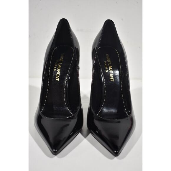 Saint Laurent Opyum 110 Black Patent Leather YSL Logo Pointed Toe Heel Pump 35.5 - Picture 5 of 12